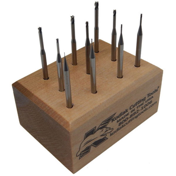 Kodiak Cutting Tools 10pc. Micro Carbide End Mill Set, Square, Reach 3Xs DIA, LOC 1.5Xs DIA 56399901